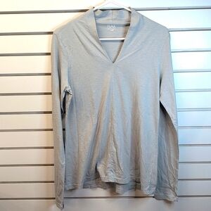 Flax 100% Cotton Long Sleeve V-Neck Basic Tee Shirt Dove Gray NWOT